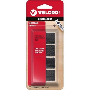 imageVELCRO Brand Sticky Back Hook and Loop Fasteners Perfect for Home or Office 78in Squares Pack of 12 Black