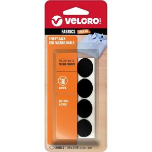 imageVELCRO Brand for Fabrics  Permanent Sticky Back Fabric Tape for Alterations and Hemming  Peel and Stick  No Sewing Gluing or Ironing  PreCut Ovals 1 x 34 inch Black  8 Sets91879Black