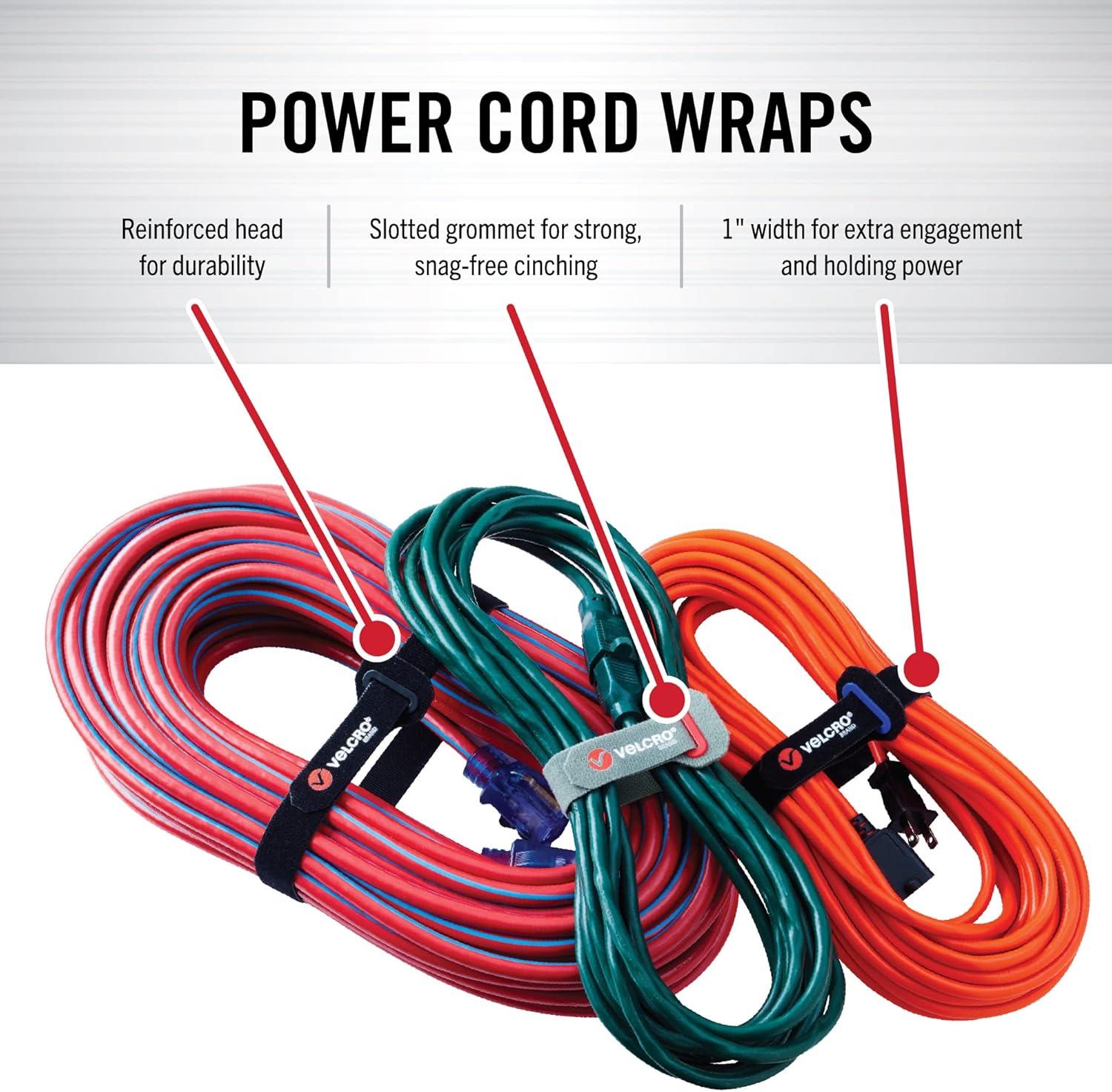 imageVELCRO Brand Power Cord Wraps  Heavy Duty Straps for Extension Cords Ropes Cables  Reinforced Slotted Grommet for Strong Snag Free Cinching  12 Inch 2Pk Black and Gray12 16 24 Inch 6pcs