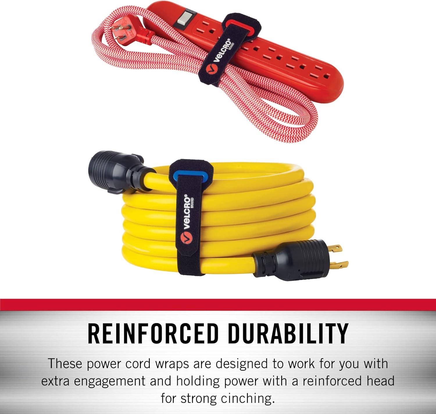imageVELCRO Brand Power Cord Wraps  Heavy Duty Straps for Extension Cords Ropes Cables  Reinforced Slotted Grommet for Strong Snag Free Cinching  12 Inch 2Pk Black and Gray12 16 24 Inch 6pcs