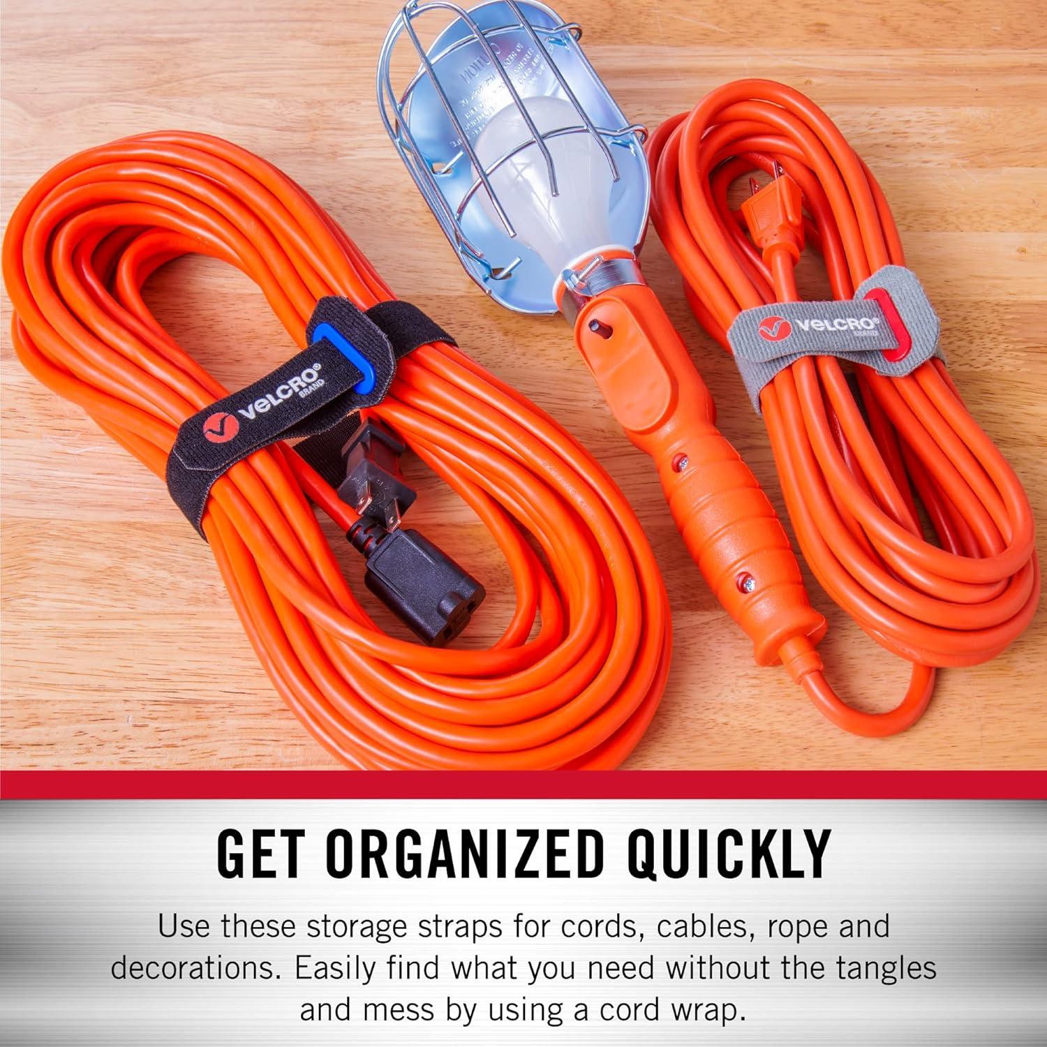 imageVELCRO Brand Power Cord Wraps  Heavy Duty Straps for Extension Cords Ropes Cables  Reinforced Slotted Grommet for Strong Snag Free Cinching  12 Inch 2Pk Black and Gray12 16 24 Inch 6pcs