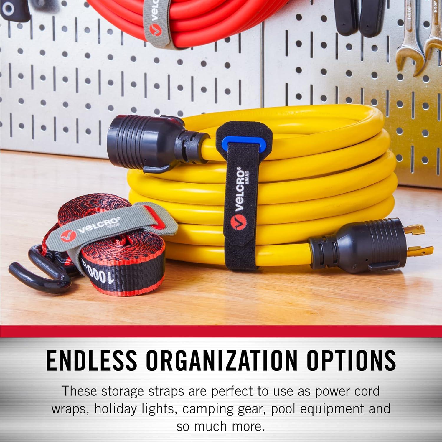 imageVELCRO Brand Power Cord Wraps  Heavy Duty Straps for Extension Cords Ropes Cables  Reinforced Slotted Grommet for Strong Snag Free Cinching  12 Inch 2Pk Black and Gray12 16 24 Inch 6pcs