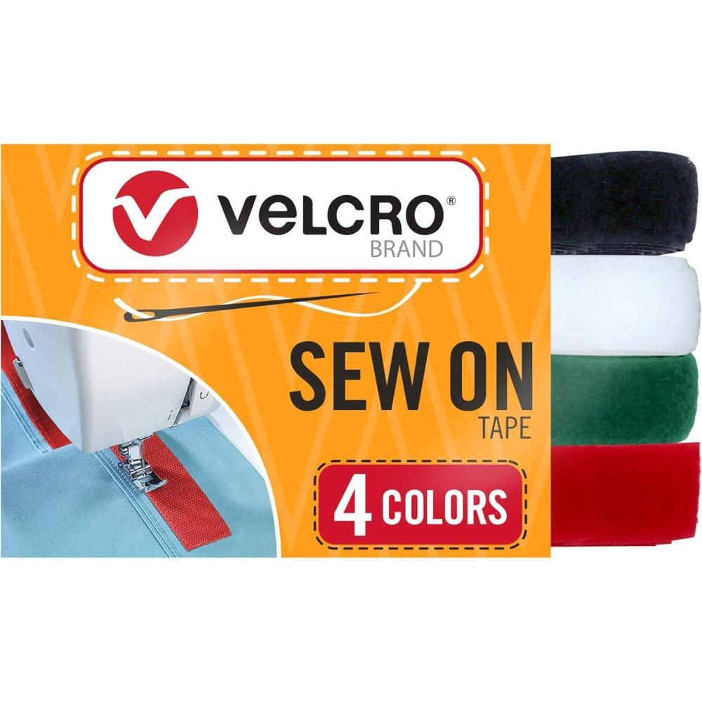 imageVELCRO Brand Sew on Tape 15ft x 34 in Variety Pack 7 Colors for Fabrics Clothing and Crafts Substitute for Snaps and Buttons Cut Strips to Length4 Colors
