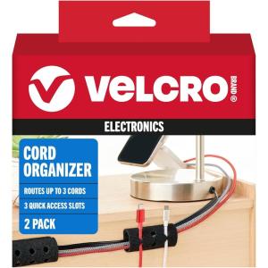 imageVELCRO Brand Cord Organizer for Desk Cable Management Nightstand Organization Unique Dual Function Cable Sleeve Cord Keepers Combo Holds Wires for Easy Access Route to Hide Small 2pk BlackSmall 2Pk