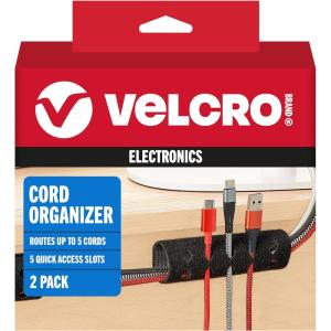 imageVELCRO Brand Cord Organizer for Desk Cable Management Nightstand Organization Unique Dual Function Cable Sleeve Cord Keepers Combo Holds Wires for Easy Access Route to Hide Small 2pk BlackMedium 2Pk