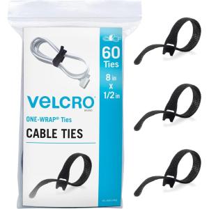 imageVELCRO Brand Heavy Duty Cable Ties Reusable  60Pc Bulk Pack  8 x 12quot ONEWRAP Straps Black  Strong Wire Management  Cord Bundling for Home Office and Data CentersBlack