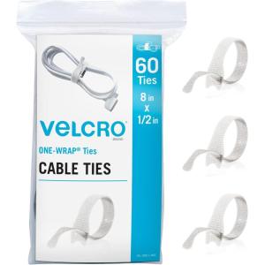 imageVELCRO Brand Heavy Duty Cable Ties Reusable  60Pc Bulk Pack  8 x 12quot ONEWRAP Straps Black  Strong Wire Management  Cord Bundling for Home Office and Data CentersWhite