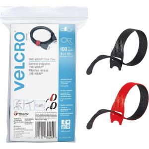 imageVELCRO Brand ONEWRAP Cable Ties 100Pk 8 x 12quot Black Cord Organization Straps Thin PreCut Design Wire Management for Organizing Home Office and Data CentersRed and Black
