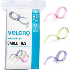 imageVELCRO Brand Pastel Cable Ties Heavy Duty Reusable60Pc Bright Colors Bulk Pack8 x 12quot ONEWRAP Straps Wire Management Perfect for Crafts or Office Supply Bundling for Home Classroom or WorksiteBright Colors