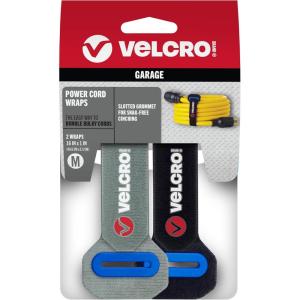 imageVELCRO Brand Power Cord Wraps  Heavy Duty Straps for Extension Cords Ropes Cables  Reinforced Slotted Grommet for Strong Snag Free Cinching  12 Inch 2Pk Black and Gray16 Inch 2Pk