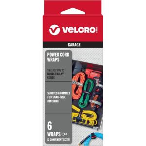 imageVELCRO Brand Power Cord Wraps  Heavy Duty Straps for Extension Cords Ropes Cables  Reinforced Slotted Grommet for Strong Snag Free Cinching  12 Inch 2Pk Black and Gray12 16 24 Inch 6pcs