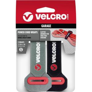 imageVELCRO Brand Power Cord Wraps  Heavy Duty Straps for Extension Cords Ropes Cables  Reinforced Slotted Grommet for Strong Snag Free Cinching  12 Inch 2Pk Black and Gray12 Inch 2Pk