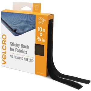 imageVELCRO Brand Sticky Back for Fabrics 10 Ft Bulk Roll No Sew Tape with Adhesive Cut Strips to Length Peel and Stick Bond to Clothing for Hemming Replace Zippers and Snaps BlackBlack