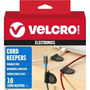 imageVELCRO Brand Cord Keepers  Soft Nylon Cable Clips Organize Wires in Home Office Desk or Nightstand  Removable Adhesive Back Holds Secure Removes Clean  10pk BlackBlack