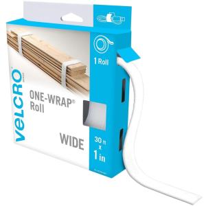imageVELCRO Brand VEL30769AMS Wide Straps 1 in x 30 ft Roll  Cut to Length Reusable SelfGripping Tape  Bundle Poles Wood Pipes Lumber Garage Organization for Tool Handles Hoses More  White 1inWhite
