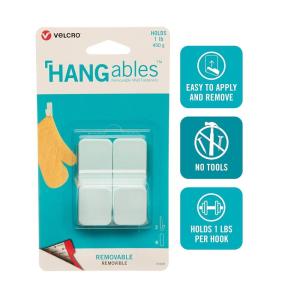 imageVELCRO Brand VEL30106USA HANGables Removable Wall Hooks  EasytoRemove Wall Fasteners  DamageFree NonPermanent Hooks for Lightweight Items  Small Holds 1 lb White 2PackAqua