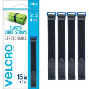 imageVELCRO Brand VEL30792AMS 15 Inch Elastic Straps 4 Pack  Stretchable and Adjustable for Snug Fit  Fasten Lumber Yoga Mats Tools Camping Equipment More  Cinch with Buckle Black 15x14PK Medium 15