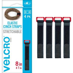 imageVELCRO Brand VEL30792AMS 15 Inch Elastic Straps 4 Pack  Stretchable and Adjustable for Snug Fit  Fasten Lumber Yoga Mats Tools Camping Equipment More  Cinch with Buckle Black 15x14PK Small 8