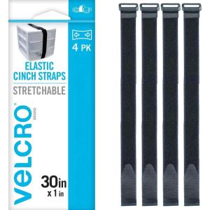 imageVELCRO Brand VEL30792AMS 15 Inch Elastic Straps 4 Pack  Stretchable and Adjustable for Snug Fit  Fasten Lumber Yoga Mats Tools Camping Equipment More  Cinch with Buckle Black 15x14PK Large 30