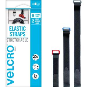 imageVELCRO Brand VEL30792AMS 15 Inch Elastic Straps 4 Pack  Stretchable and Adjustable for Snug Fit  Fasten Lumber Yoga Mats Tools Camping Equipment More  Cinch with Buckle Black 15x16PK Variety 81530