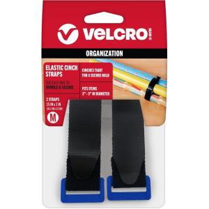 imageVELCRO Brand Elastic Cinch Straps with Buckle  2 Count  Adjustable and Stretch for Snug Fit  for Fastening Power Cords Organizing Cables More  Black s  8in x 1in VEL30095USAM  15in x 1in