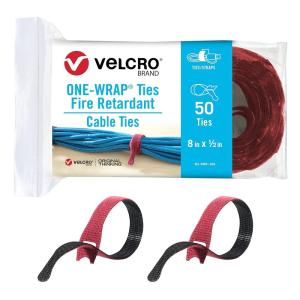 imageVELCRO Brand Fire Retardant Cable Ties  50pk ONEWRAP FR Cable Straps for Contractors Installers or Home Use  8 Inch PreCut Cable Management Ties  Cranberry