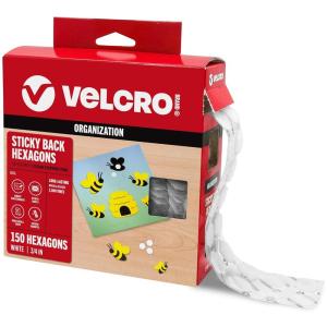 imageVELCRO Brand Sticky Back Hexagons 150pk Dots with Adhesive Nature Inspired Shape White 34 in Peel and Stick Organization for Office Classroom Home