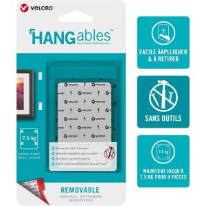imageVELCRO Brand HANGables Removable Wall Fasteners  Strong Adhesive Hold Up to 75 kg  16  lb per set of 4  EasytoRemove from Wall Firm Hold to Frame or Mirror  1  x 3in strips 8 sets WhiteLarge Strips