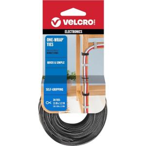 imageVELCRO Brand ONE WRAP Thin Ties  Strong ampamp Reusable  Perfect for Fastening Wires ampamp Organizing Cords  BlackGray 15in x 12Inch  30 Count 94257