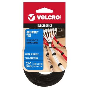 imageVELCRO Brand ONEWRAP Cable Ties  25Pk  8 x 12quot Black Cord Organization Straps  Thin PreCut Design  Wire Management for Organizing Home Office and Data Centers