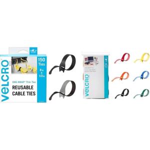 imageVELCRO Brand 150pk Cable Ties Value Pack  Replace Zip Ties with Reusable Straps ampamp ONEWRAP Cable Ties  60Pk  8 x 12quot Straps Multicolor  Strong Reusable Wire Management