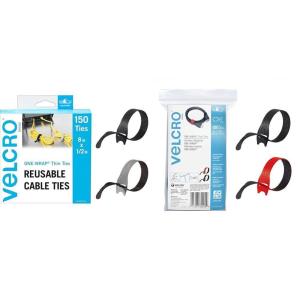 imageVELCRO Brand 150pk and 100pk Cable Ties Value Packs  Reusable Straps for Wire Management Cord Organization and Electronics  8 x 12quot Thin PreCut DesignBlack and Gray