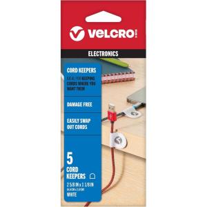 imageVELCRO Brand Cord Keepers  Charging Cord Organizer Cord Holder for Nightstand Desk  Removable Adhesive Backing  Soft Nylon Cable Clips  5pk White